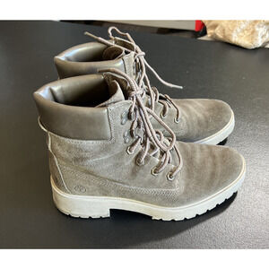 Timberland Boot Women's 9.5 Carnaby Cool 6" Ankle Olive Suede Combat Chunky Sole
